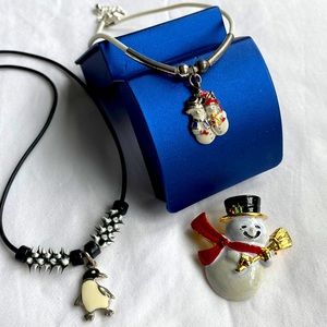 3 PC BUNDLE: Winter and Holiday Necklaces and Lapel Pin